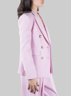 GIACCA GRANATO DOPPIOPETTO IN CREPE ELASTICIZZATO ROSA CON BOTTONI ORO