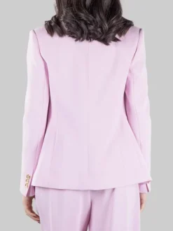 GIACCA GRANATO DOPPIOPETTO IN CREPE ELASTICIZZATO ROSA CON BOTTONI ORO