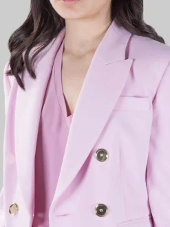 GIACCA GRANATO DOPPIOPETTO IN CREPE ELASTICIZZATO ROSA CON BOTTONI ORO