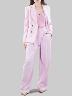 GIACCA GRANATO DOPPIOPETTO IN CREPE ELASTICIZZATO ROSA CON BOTTONI ORO