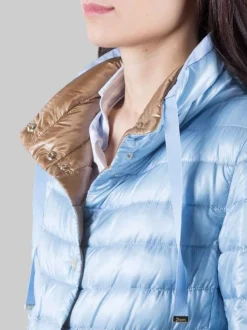 GIUBBETTO REVERSIBILE IN NYLON CELESTE E CARAMELLO ULTRALEGGERO