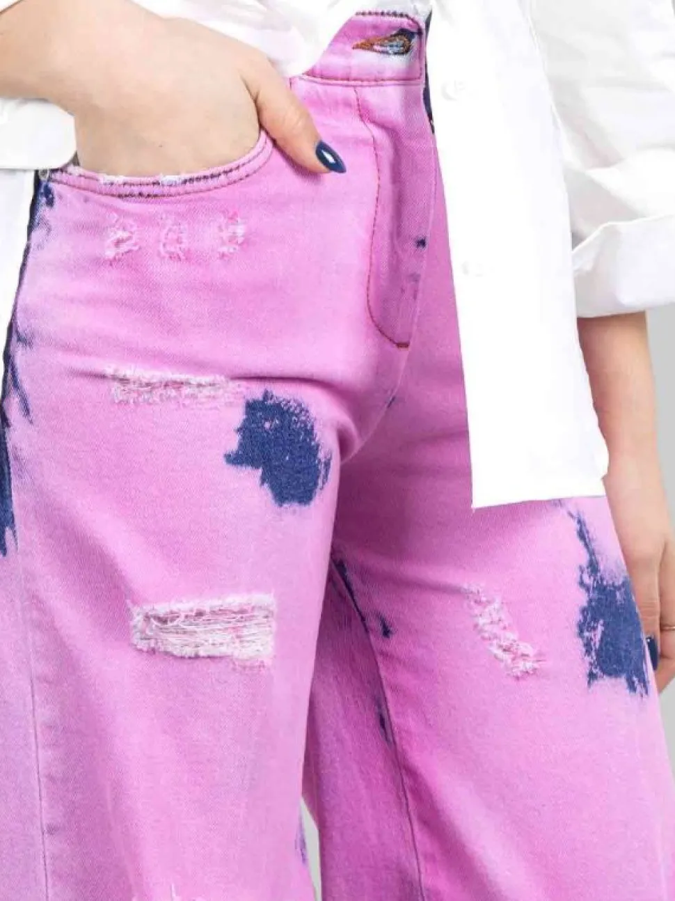 JEANS MIRANDA IN DENIM LAVATO ROSA CON ROTTURE
