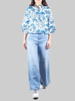 JEANS PALAZZO IN COTONE ELASTICIZZATO CON PICCOLE ROTTURE