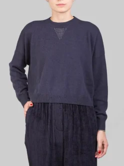 MAGLIA CORTA GIROCOLLO BLU IN FILATI NATURALI CON PUNTI LUCE