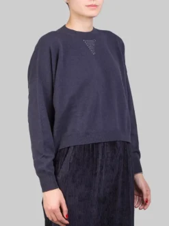 MAGLIA CORTA GIROCOLLO BLU IN FILATI NATURALI CON PUNTI LUCE
