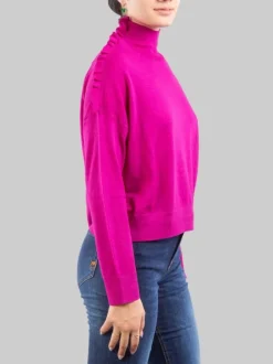 MAGLIA DOLCEVITA VIOLA IN LANA CON RUCHE DECORATIVA SULLA SPALLA