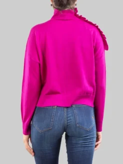 MAGLIA DOLCEVITA VIOLA IN LANA CON RUCHE DECORATIVA SULLA SPALLA