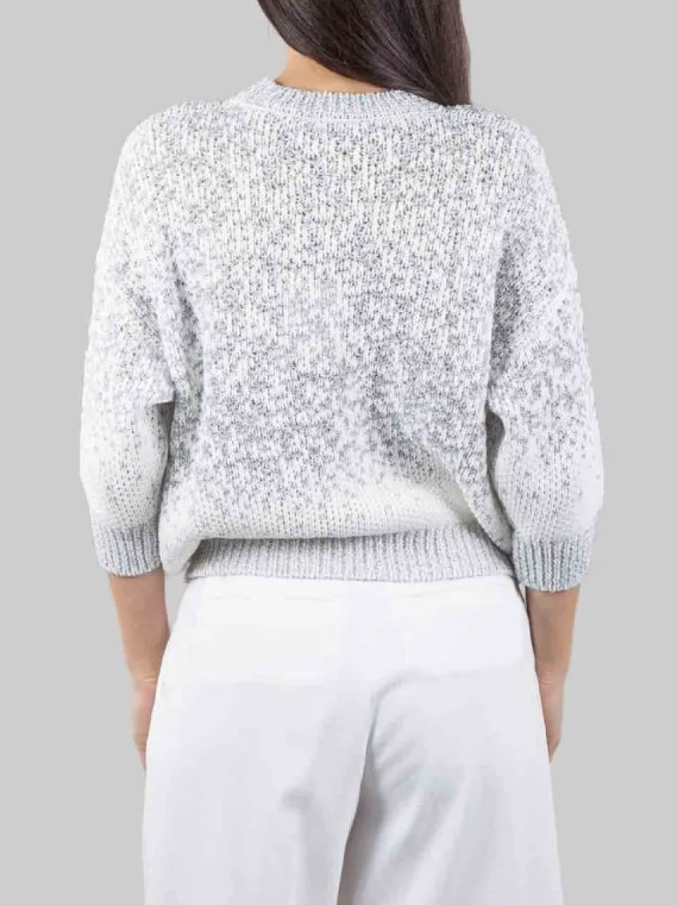 MAGLIA GIROCOLLO BIANCA E GRIGIA CON MICRO PAILLETTES RICAMATE