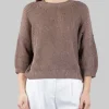 MAGLIA GIROCOLLO IN COTONE MARRONE CON MICRO PAILLETTES