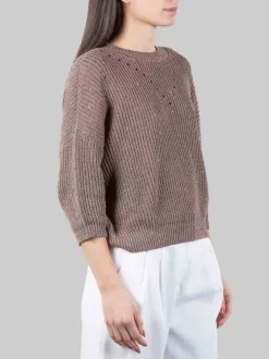 MAGLIA GIROCOLLO IN COTONE MARRONE CON MICRO PAILLETTES