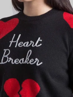 MAGLIA GIROCOLLO NERA CON GRAFICA "HEART BREAKER"