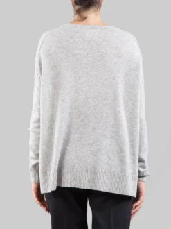 MAGLIA GRIGIO CHIARO IN CASHMERE GIROCOLLO CON RIGA