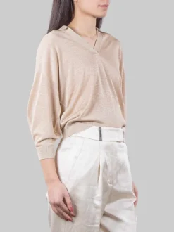 MAGLIA MODELLO POLO IN MISTO VISCOSA COLOR ORO