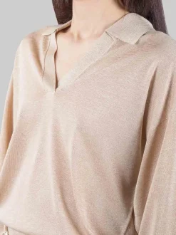 MAGLIA MODELLO POLO IN MISTO VISCOSA COLOR ORO