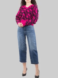 MAGLIA OVINO IN MISTO LANA E ALPACA CON LOGO ALL OVER FUXIA E NERA