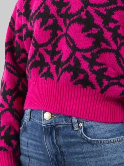 MAGLIA OVINO IN MISTO LANA E ALPACA CON LOGO ALL OVER FUXIA E NERA