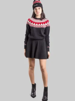 MAGLIA PULLOVER IN STILE NORDICO NERA A FANTASIA CUORI