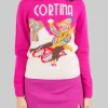 MAGLIONE CON COLLO A LUPETTO FUCSIA CON GRAFICA "CORTINA"