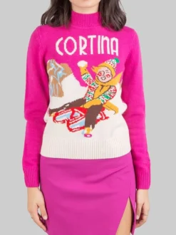 MAGLIONE CON COLLO A LUPETTO FUCSIA CON GRAFICA "CORTINA"