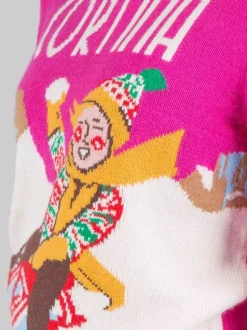MAGLIONE CON COLLO A LUPETTO FUCSIA CON GRAFICA "CORTINA"