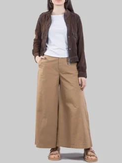 MAXI PANTALONI ELLE IN COTONE ELASTICIZZATO SABBIA CON GAMBE AMPIE