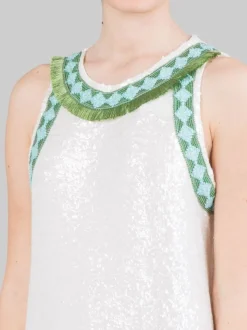 MINI ABITO BIANCO IN PAILLETTES CON PROFILI DECORATI