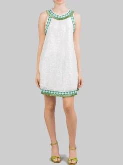 MINI ABITO BIANCO IN PAILLETTES CON PROFILI DECORATI