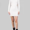 MINI ABITO BIANCO PANNA IN MAGLIA INTRECCIATA CON SCOLLATURA SULLA SCHIENA