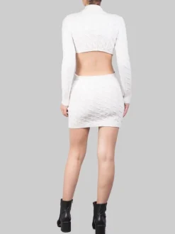 MINI ABITO BIANCO PANNA IN MAGLIA INTRECCIATA CON SCOLLATURA SULLA SCHIENA