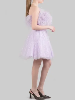 MINI ABITO LILLA CON PAILLETTES E PIUME