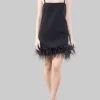 MINI ABITO TREBBIANO NERO CON STRASS E PIUME