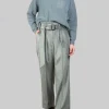 PANTALONI A VITA ALTA CON CINTURA IN VELLUTO VERDE ZINCO A COSTE