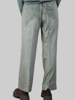 PANTALONI A VITA ALTA CON CINTURA IN VELLUTO VERDE ZINCO A COSTE