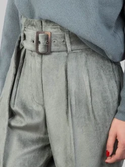 PANTALONI A VITA ALTA CON CINTURA IN VELLUTO VERDE ZINCO A COSTE
