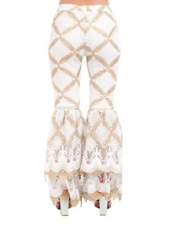 PANTALONI BIANCO E ORO VITA ALTA CON TULLE E RICAMI