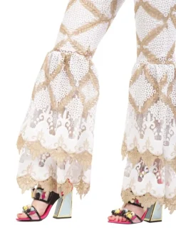 PANTALONI BIANCO E ORO VITA ALTA CON TULLE E RICAMI