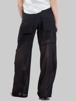 PANTALONI CAMPOFIORIN CARGO NERI IN GEORGETTE CON TRASPARENZE
