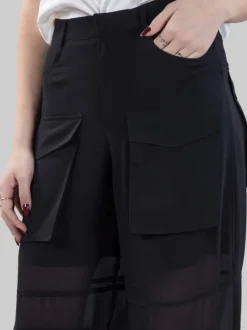PANTALONI CAMPOFIORIN CARGO NERI IN GEORGETTE CON TRASPARENZE