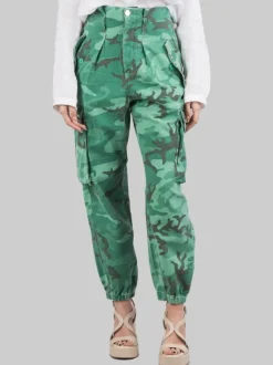 PANTALONI CARGO IN COTONE STAMPA MILITARE CON BORCHIE E STRASS