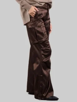 PANTALONI CARGO IN RASO ELASTICIZZATO MARRONE
