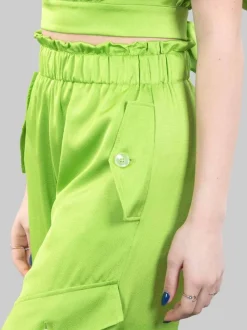 PANTALONI CARGO IN RASO VERDE CON ELASTICO IN VITA E TASCONI