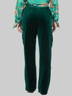 PANTALONI CARGO IN VELLUTO VERDE BOSCO CON ELASTICO IN VITA