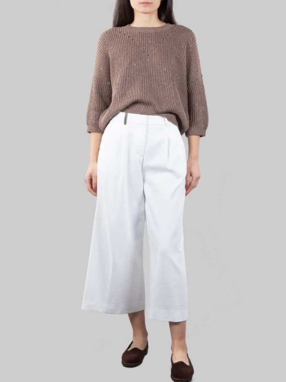 PANTALONI CROPPED BIANCHI IN LINO E COTONE