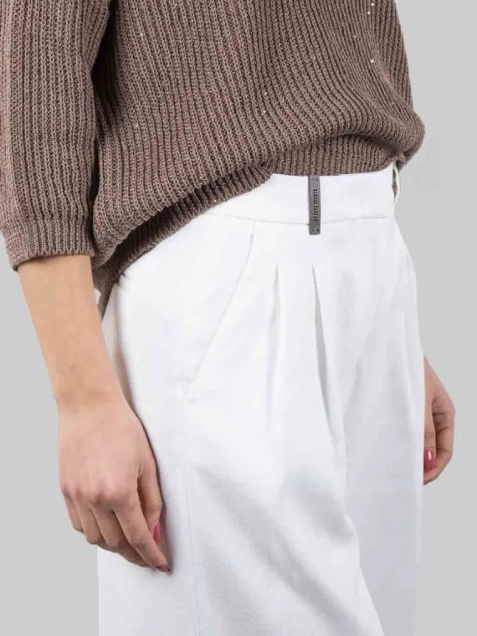 PANTALONI CROPPED BIANCHI IN LINO E COTONE