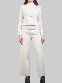 PANTALONI CROPPED IN LANA ELASTICIZZATI BIANCO LATTE