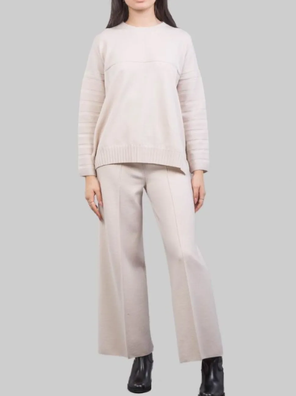 PANTALONI CROPPED IN LANA ELASTICIZZATI GESSO