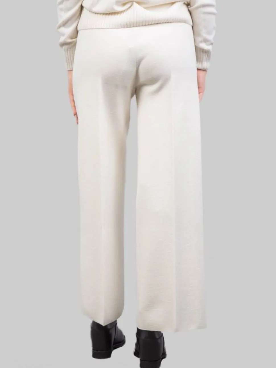PANTALONI CROPPED IN LANA ELASTICIZZATI BIANCO LATTE