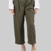 PANTALONI CROPPED IN MORBIDO COTONE A VITA ALTA CON PINCES