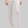PANTALONI FLARE BIANCHI REALIZZATI CON MICRO PAILLETTES RICAMATE