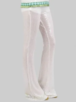 PANTALONI FLARE BIANCHI REALIZZATI CON MICRO PAILLETTES RICAMATE